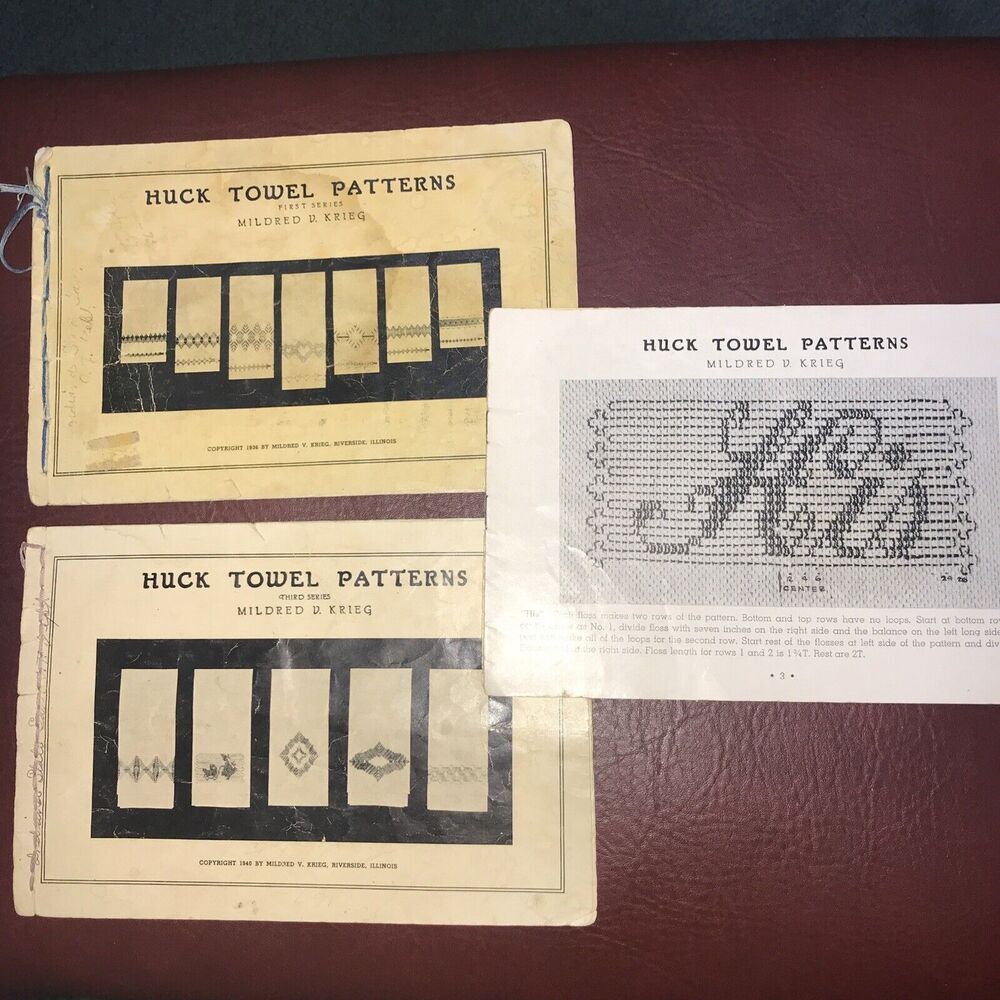 Vintage Lot 3 Huck Towel Patterns Books 1936, 1940 And ?? by‎ Mildred V. Krieg